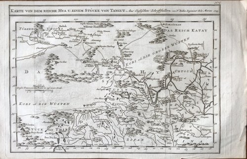 Image for Karte von dem Reiche Hya U. Einem Stucke von Tangut. Aus Englischen Schriftstellern von N. Bellin Ingenieur de la Marine 1749. Karte von dem Reiche Hya U. Einem Stucke von Tangut. Aus Englischen Schriftstellern von N. Bellin Ingenieur de la Marine 1749.