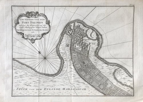 Image for Grundriss von dem Fort Dauphin welches die Franzosen auf der Insel Madagascar erbauet haben. Zur Allgemeinen Historie der Reisen 1750. Grundriss von dem Fort Dauphin welches die Franzosen auf der Insel Madagascar erbauet haben. Zur Allgemeinen Historie der Reisen 1750.