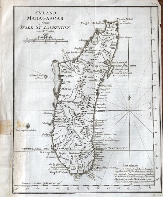 Eyland Madagascar sonst Insel St Laurentius. von N. Bellin. 1747.