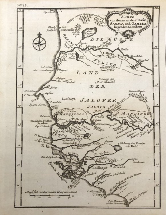 Karte von denen an dem Flusse Sanaga und Gambra liegenden Laendern.