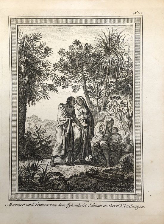 Maenner und Frauen von dem Eylande St. Johann in ihren Kleidungen.