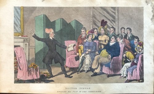 Doctor Syntax Reading His Play in The Green Room. [From: The Tour of Doctor Syntax Through London, or the Pleasures and Miseries of the Metropolis. A Poem. By Doctor Syntax. Third Edition.]