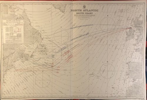 North Atlantic Route Chart. Showing Lane Routes North of Ireland.