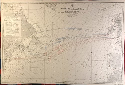 North Atlantic Route Chart. Showing Lane Routes South of Ireland & English Channel.
