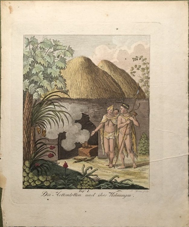 Die Hottentotten und ihre Wohnungen. [South African natives and their home].