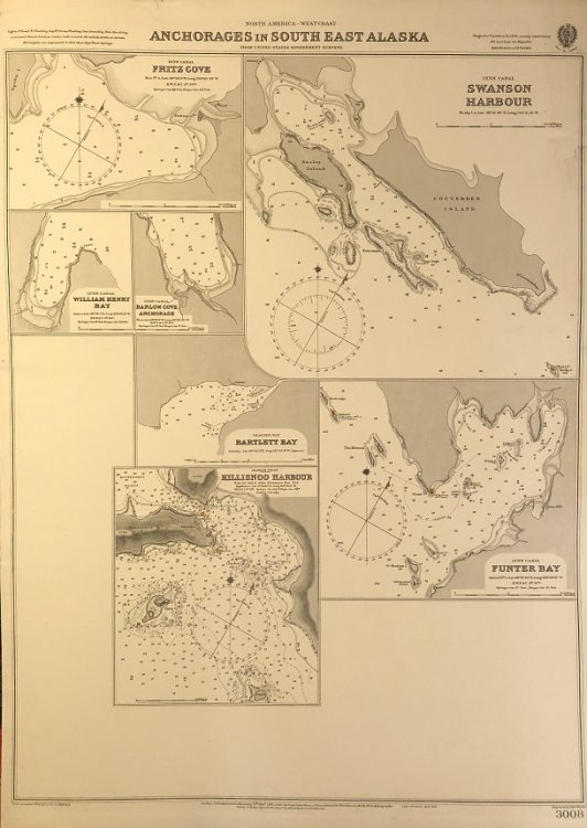 North America - West Coast. Anchorages in South East Alaska. From United States Government Surveys.
