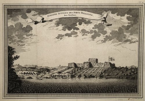 Sudliche Aussicht Des Forts Dickscove, Aus Smithen. [View of Fort Dickscove (Dixcove) from the South.
