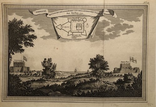 Nordliche Aussicht Des Englischen und Hollaendischen Forts zu Akra. Aus Smithen 1727.