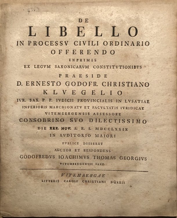 De Libello In Processu Civili Ordinario Offerendo Inprimis Ex Legum Saxonicarum Constitutionibus