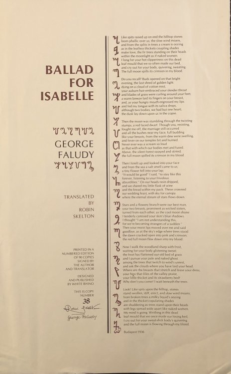 Ballad For Isabelle. Translated by Robin Skelton.