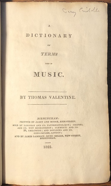 A Dictionary of Terms Used in Music.