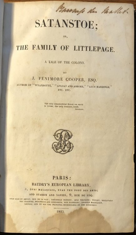 Satanstoe; or, The Family of Littlepage. A Tale of the Colony.