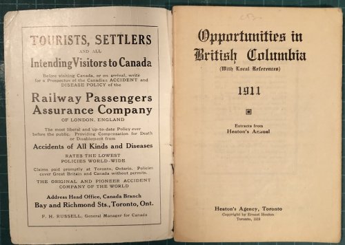 Opportunities in British Columbia (With Local References). 1911. Extracts from Heaton's Annual.
