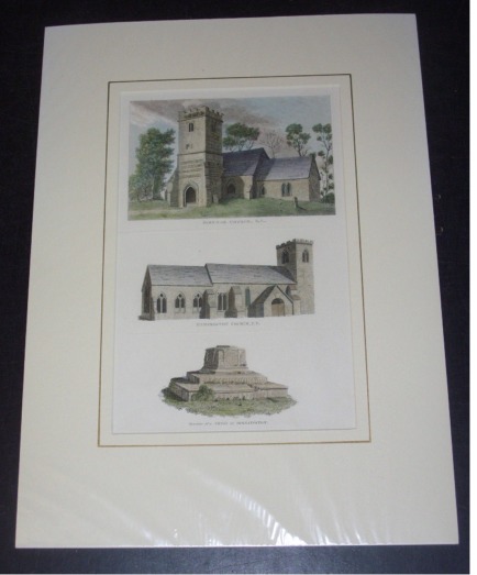 Attractive original copper-engraved view of FARNHAM CHURCH, S.E., and HAMPRESTON CHURCH, N.E., and REMAINS OF A CROSS AT SHILLINGSTON. (3 views on one page). Dorset. From: HUTCHINS' "History of Dorset". 2nd. edition.