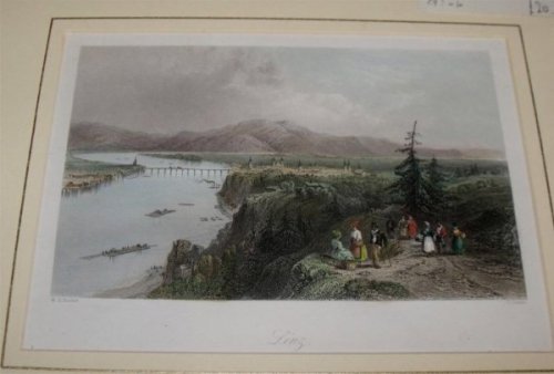 Attractive original steel engraving of Linz. From “The Beauties of the Bosphorus”.