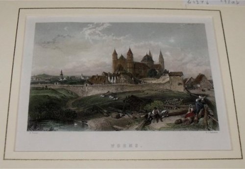 Attractive original steel engraving of cathedral at Worms.