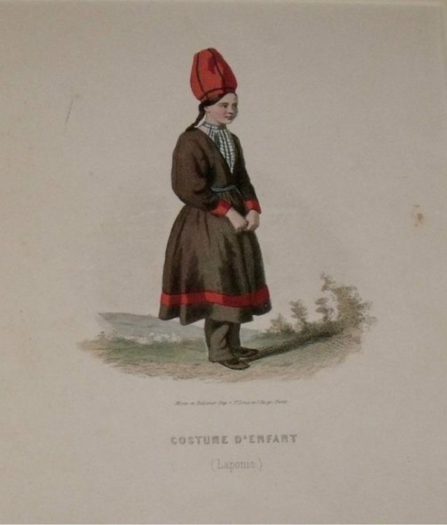 Attractive original engraving of Costume D’Enfant (Laponie). Child’s costume, Lapland.