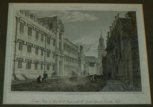Exeter, Jesus and Lincoln Colleges with All Saints Church from the Turl. Engraved by J.Skelton from the original by J.Basire. For the year 1806. Pl.106.