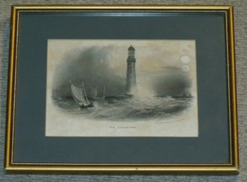 The Eddystone. Original engraving of The Eddystone Lighthouse.