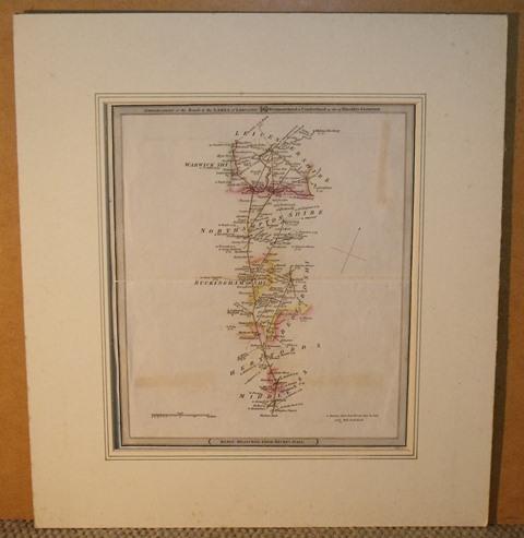 Original Engraved Map of the Road to the Lake of Lancster, Westmoreland, & Cumberland, as far as Hinckley & Leicester. ROADS MEASURED FROM HICKS'S HALL.