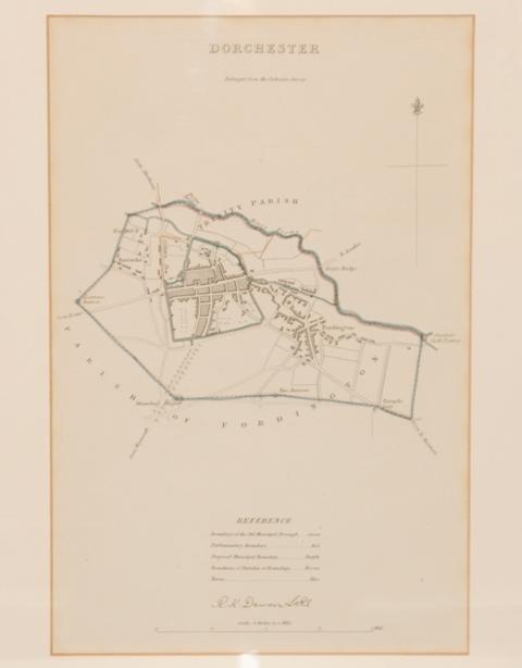 Attractive original engraved TOWN PLAN of DORCHESTER. From The Reports Commissioners Municipal Corp Boundries Dorsetshire, Dorchester.