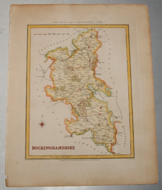 ORIGINAL ENGRAVED MAP OF Buckinghamshire. Engraved for LEWIS's “Topographical Dictionary” and drawn by R. Creighton. From: “AN ATLAS comprising Maps of the Several Counties, divided into Unions….”.