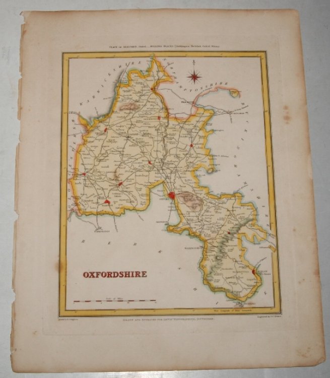 ORIGINAL ENGRAVED MAP OF Oxfordshire. Engraved for LEWIS's “Topographical Dictionary” and drawn by R. Creighton. From: “AN ATLAS comprising Maps of the Several Counties, divided into Unions….”.