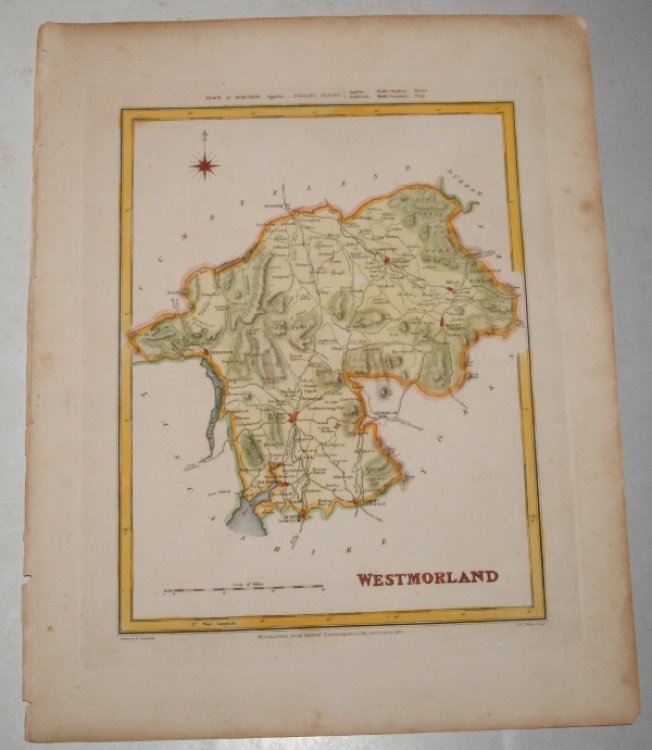 ORIGINAL ENGRAVED MAP OF Westmorland. Engraved for LEWIS's “Topographical Dictionary” and drawn by R. Creighton. From: “AN ATLAS comprising Maps of the Several Counties, divided into Unions….”.