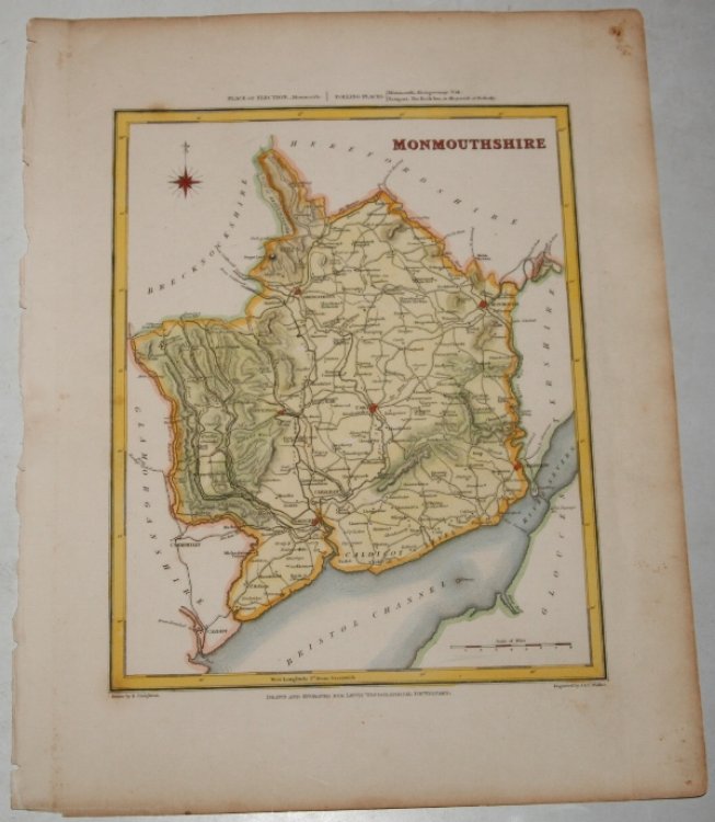 ORIGINAL ENGRAVED MAP OF Monmouthshire. Engraved for LEWIS's “Topographical Dictionary” and drawn by R. Creighton. From: “AN ATLAS comprising Maps of the Several Counties, divided into Unions….”.