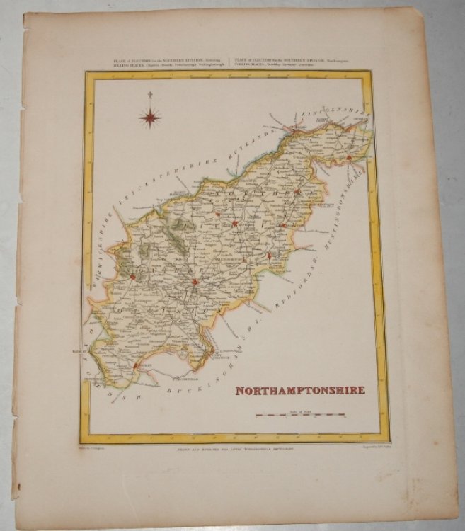 ORIGINAL ENGRAVED MAP OF Northamptonshire. Engraved for LEWIS's “Topographical Dictionary” and drawn by R. Creighton. From: “AN ATLAS comprising Maps of the Several Counties, divided into Unions….”.
