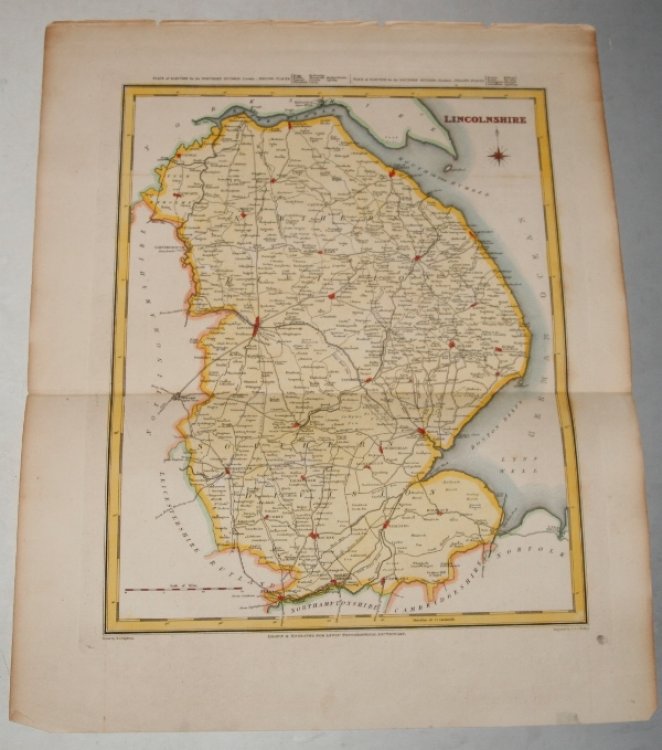 ORIGINAL ENGRAVED MAP OF Lincolnshire. Engraved for LEWIS's “Topographical Dictionary” and drawn by R. Creighton. From: “AN ATLAS comprising Maps of the Several Counties, divided into Unions….”.