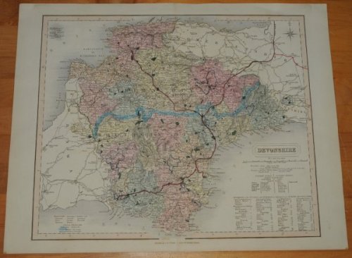 ORIGINAL ENGRAVED HAND-COLOURED MAP OF Devonshire. From “State of Railways.”