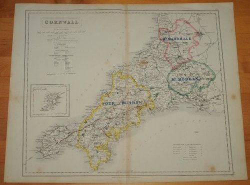 ORIGINAL ENGRAVED HAND-COLOURED MAP OF Cornwall. Prepared for “Hobson’s Fox-Hunting Atlas.”