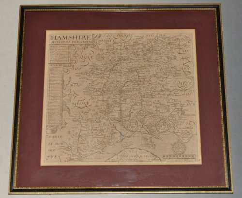 Hamshire Olim Pars Belgarum. Original Antique Engraved Map of Hampshire. With Scale in Miles, Hundreds and Key of Market Towns.