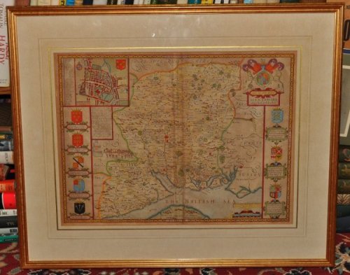 Hantshire, Described and Divided. Original Antique Engraved Hand Coloured Map of Hampshire. With Plan of Winchester, Arms of Nobles and Description of County on rear. Double-Glazed.