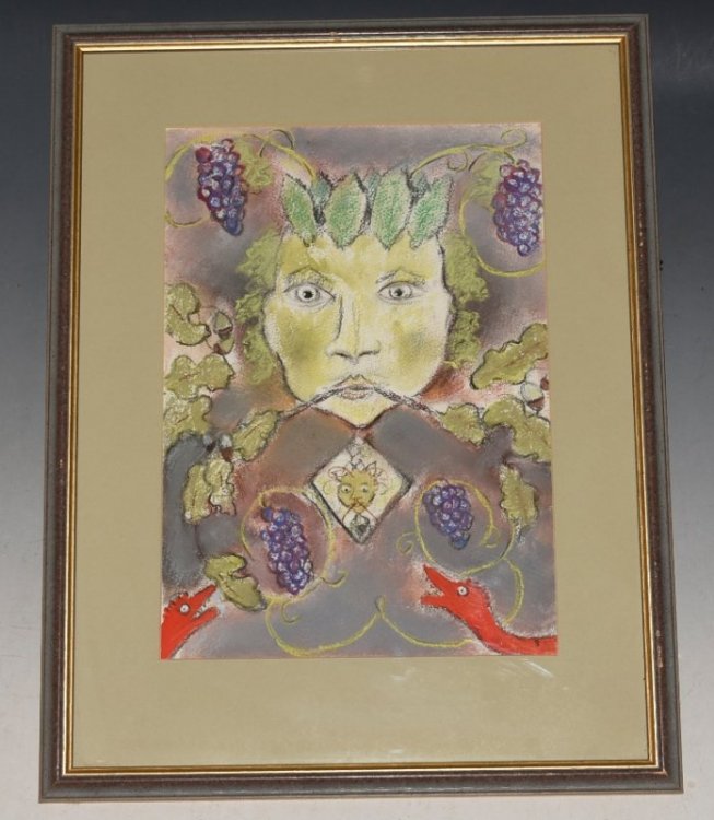 "Green Man" Original Artwork in Gouache, Charcoal and Pastel.