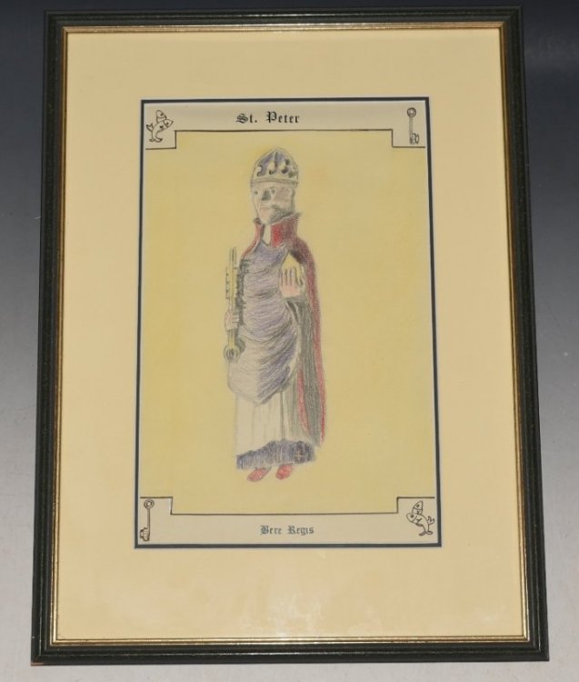 “St. Peter,” Bere Regis Church Original Artwork in Pencil, Crayon and Ink.