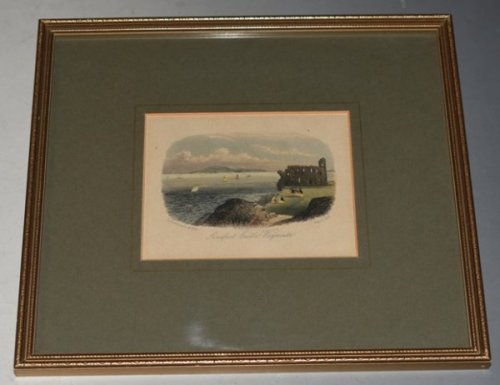 Original Hand Coloured Engraving, View of Sandfoot Castle, Dorset View of Sandfoot Castle, showing the Island of Portland in the background. With figures and various sailing vessels. “Rock & Co. No. 3103.”