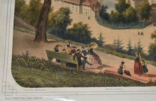 DEROY ISIDORE LAURENT Lithograph Panoramic View Bern City in Switzerland 1850 Splendid panoramic view from the "Suisse" series.