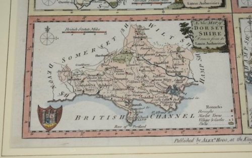 Four Maps on One Plate. A New Map of Dorsetshire, Middlesex, Surrey, Sussex. Drawn from the Latest Authorities.