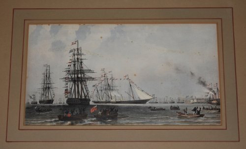 'The arrival of the Royal Yacht off Gravesend, March 7th, 1863' Lithograph, coloured