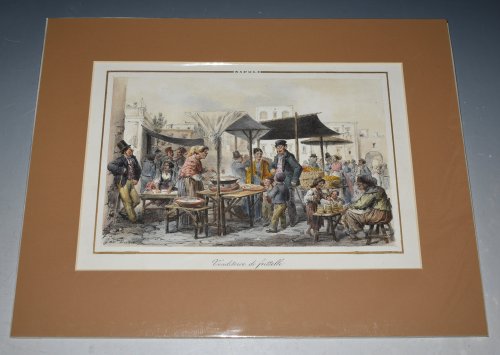 Venditrice di Frittelle Italian Market Place. Hand-coloured lithograph, from 'Venditrice di Frittelle', NEAPOLITAN COSTUME