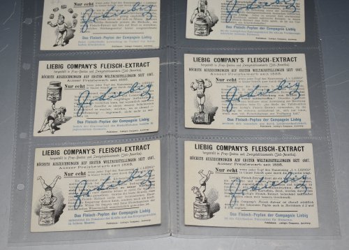 Complete Set of 6 Liebig Beef Extract advertising cards Alpenblumen Alpine Flowers Cards include St. Gallen Alpenrosen, Luzern Erdeiweiss, Glarus Cyciamen, Alpen-Himmeisschiussel Zurich, Schaffhausen Enzian, Tessin Achtblattrige Dryade-Silberwurz.