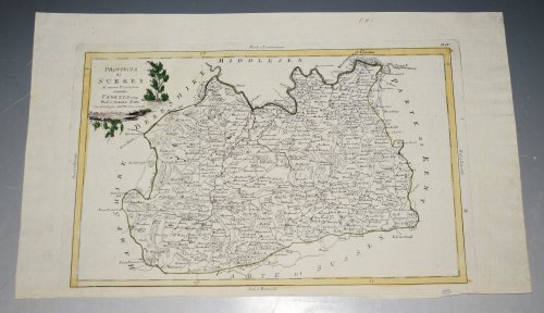 Antique map: "Provincia di Surrey". Surrey county map. Title: 'Provincia di Surrey di nuova projezione'.