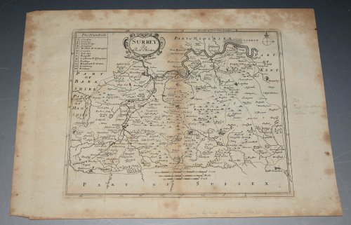 ORIGINAL ENGRAVED ANTIQUE MAP OF SURREY With extra distances in miles page.