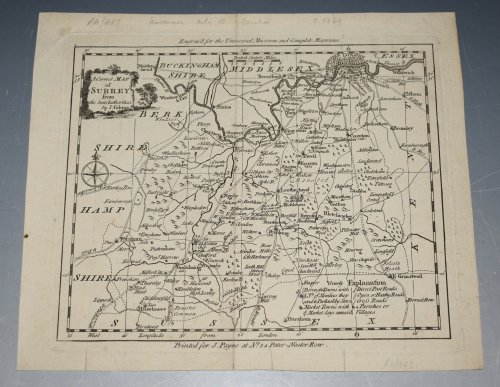 ORIGINAL ENGRAVED ANTIQUE MAP OF SURREY A Correct Map Of Surrey From The Best Authorities. Engraved for the Universal Museum & Complete Magazine.