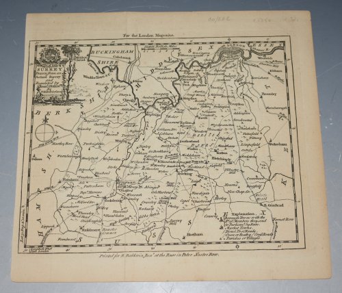 ORIGINAL ENGRAVED ANTIQUE MAP OF SURREY Surrey Drawn from an Actual Survey and Regulated by Astronl. Observns. By T. Kitchin Geog. Engraved for the London Magazine.