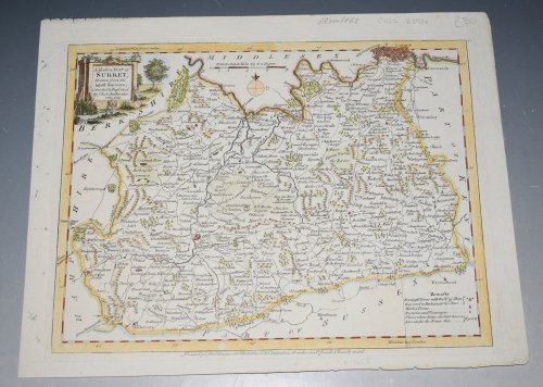 ORIGINAL ENGRAVED ANTIQUE MAP OF SURREY A Modern MAP of SURREY, Drawn from the latest Surveys; Corrected & Improved by ye best Authorities. J. Ellis Sculp