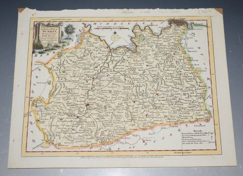 ORIGINAL ENGRAVED ANTIQUE MAP OF SURREY A Modern MAP of SURREY, Drawn from the latest Surveys; Corrected & Improved by ye best Authorities. J. Ellis Sculp
