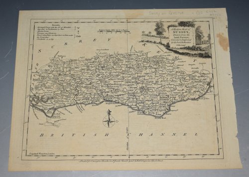 ORIGINAL ENGRAVED ANTIQUE MAP OF SURREY & SUSSEX on the Reverse. A Modern MAP of SURREY & Sussex, Drawn from the latest Surveys; Corrected & Improved by ye best Authorities. J. Ellis Sculp